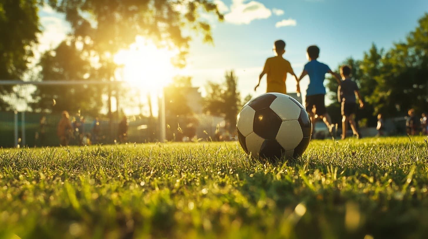 Kinderen en volwassenen spelen enthousiast samen voetbal tijdens Burendag.