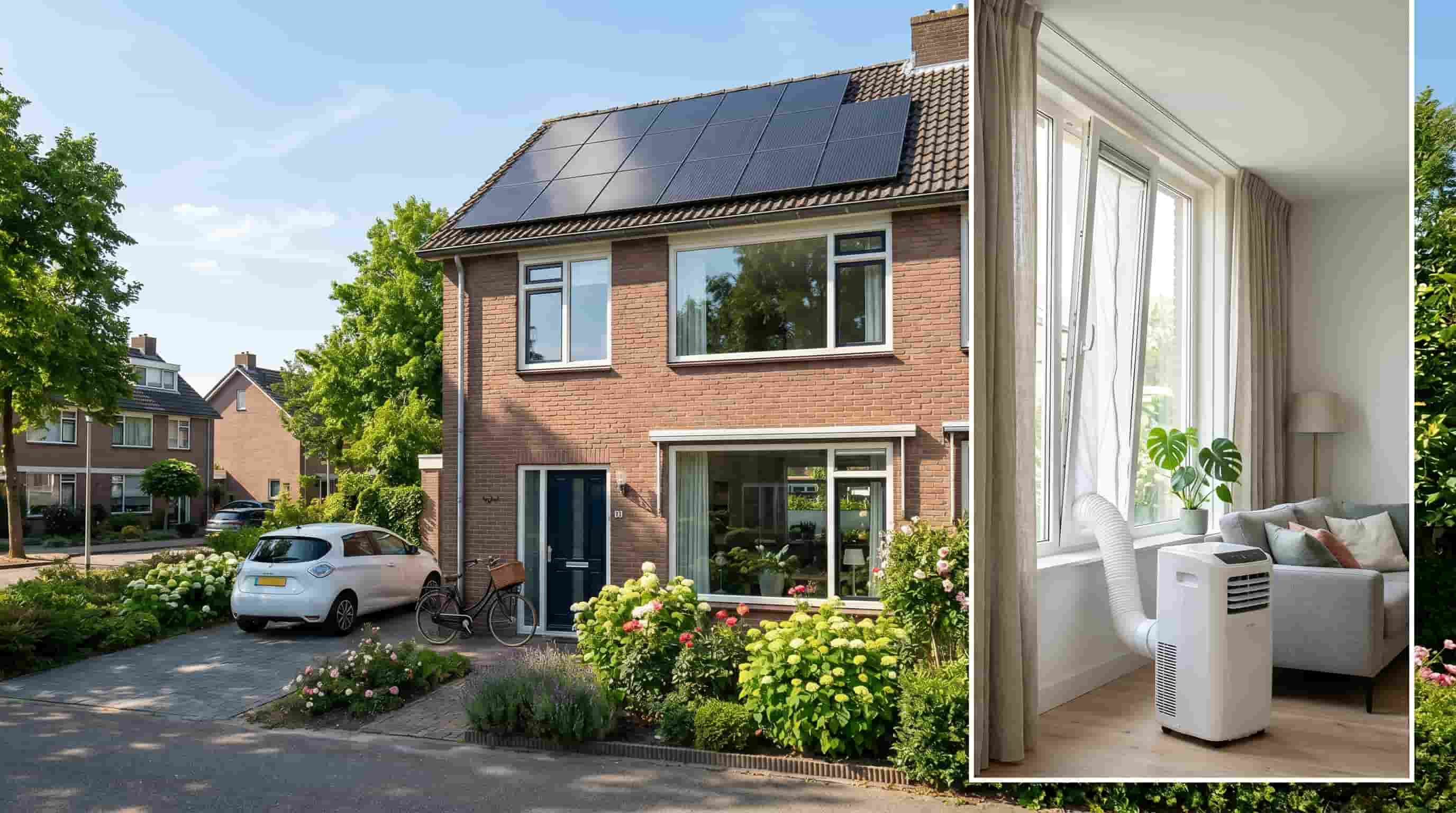 Zonnepanelen leveren stroom voor airco op een warme dag