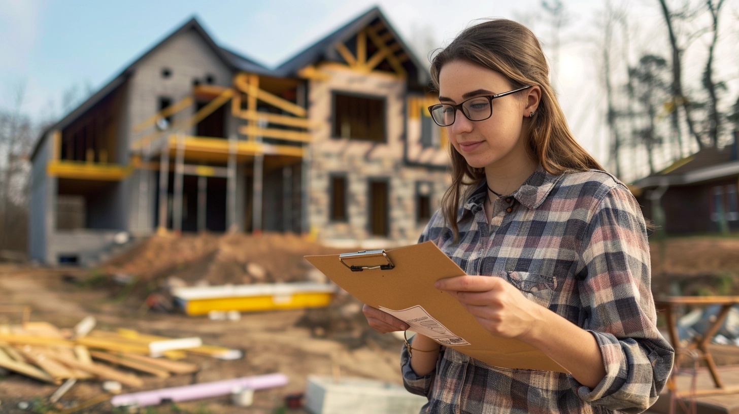 Een jonge vrouw bekijk een checklist voor huurwoningen Een jonge vrouw bekijk een checklist voor huurwoningen