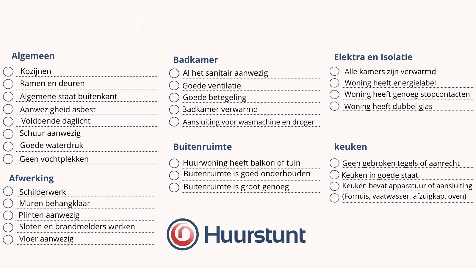 Checklist met alle punten waar je op moet letten bij het bezichtigen van een huurwoning Checklist met alle punten waar je op moet letten bij het bezichtigen van een huurwoning