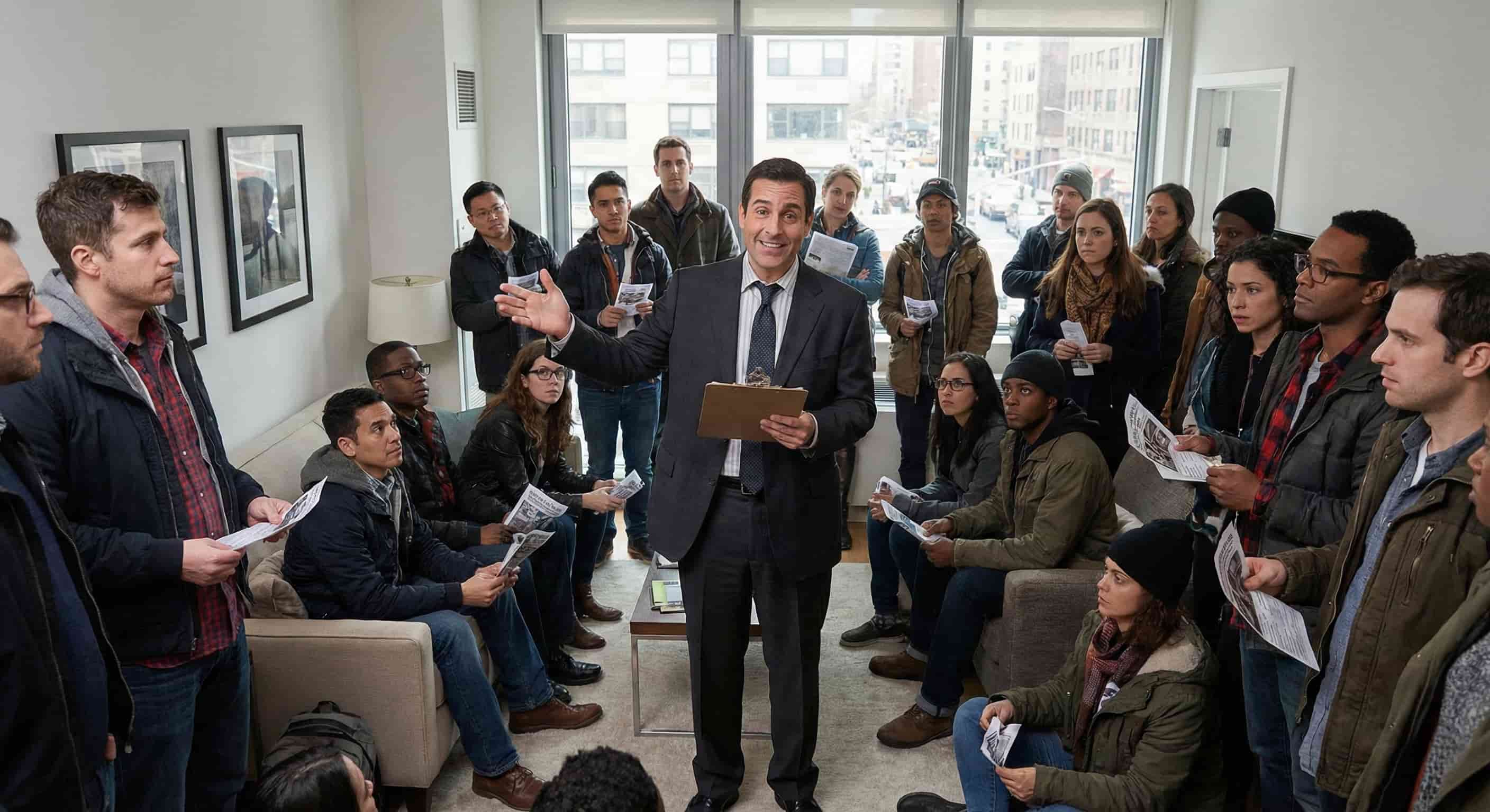 Drukte tijdens een nep-bezichtiging in een gemeubileerd appartement.