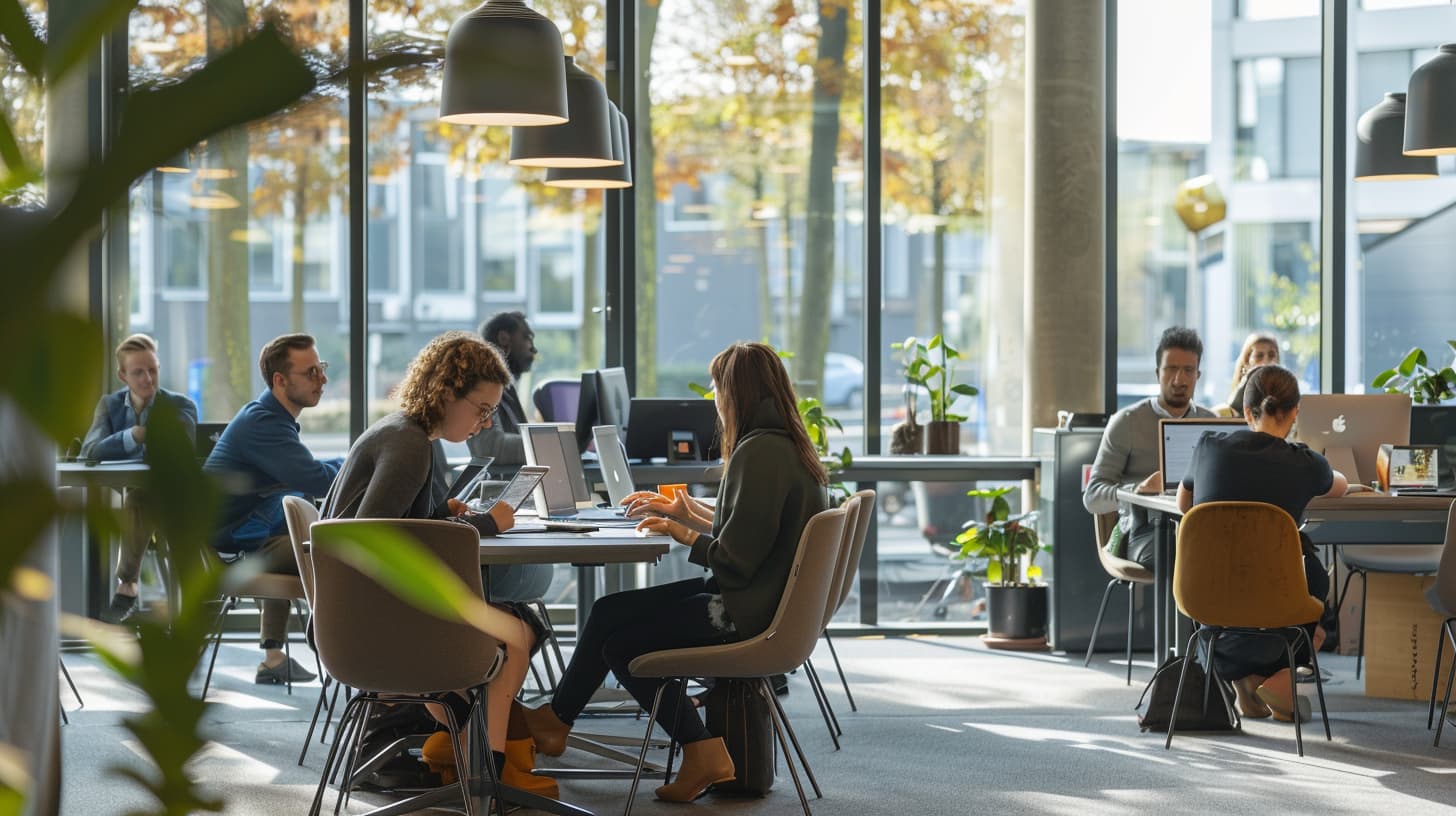 Expats aan het werk in een modern kantoor in Eindhoven Expats aan het werk in een modern kantoor in Eindhoven