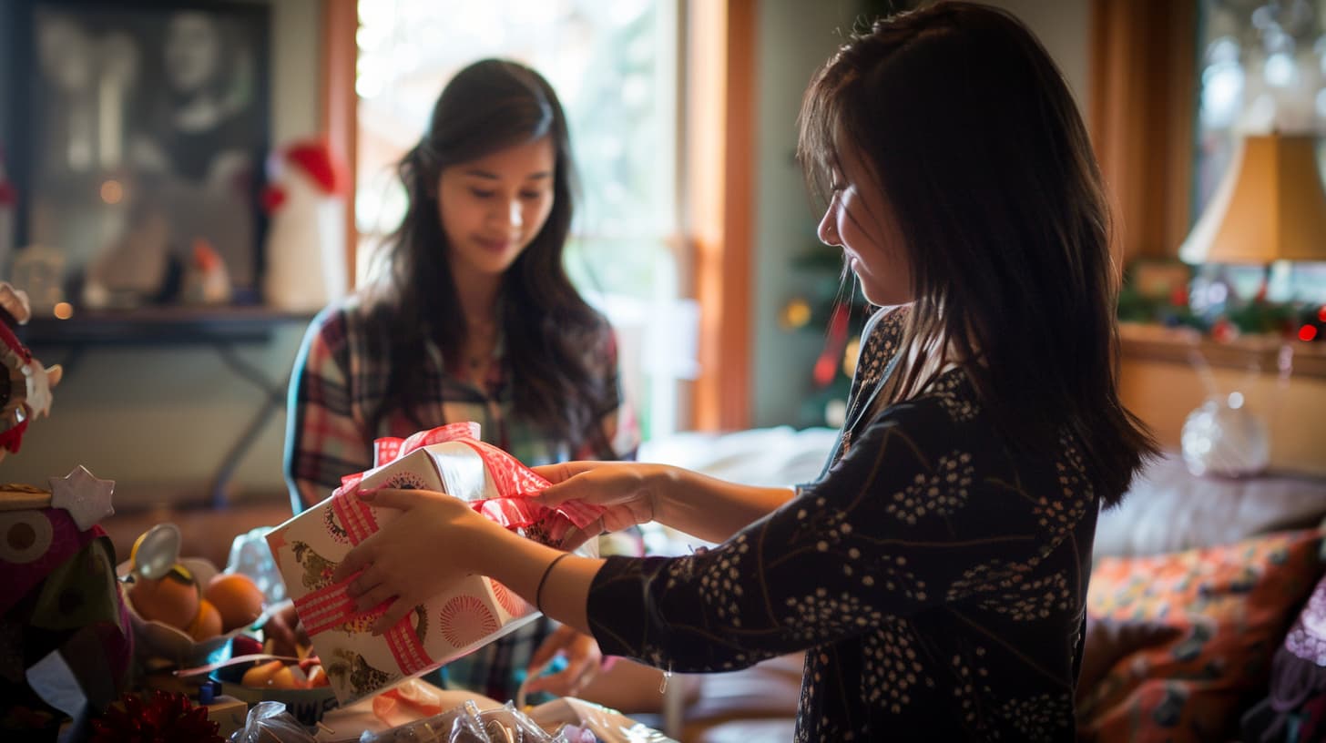 Iemand geeft een cadeau op een housewarming