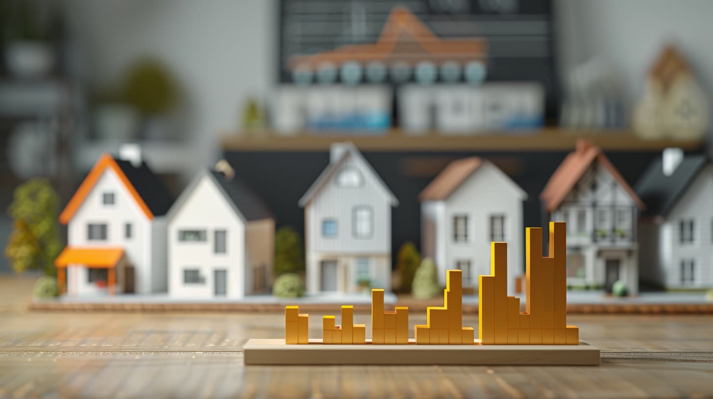 Huurwoningen met daarvoor een grafiek die aangeeft dat de prijzen stijgen Huurwoningen met daarvoor een grafiek die aangeeft dat de prijzen stijgen