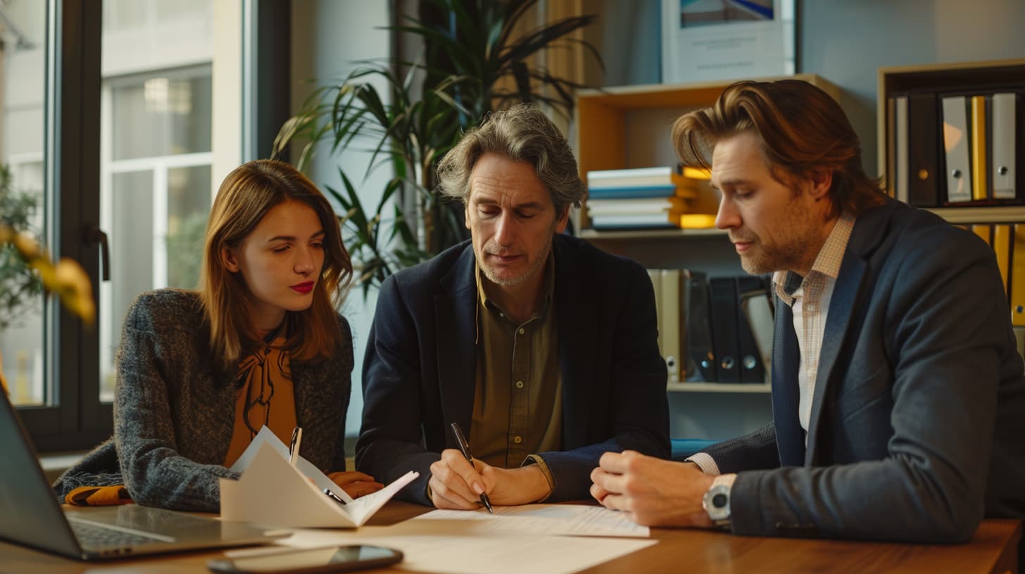 Een koppel tekent een samenlevingscontract bij de notaris Een koppel tekent een samenlevingscontract bij de notaris