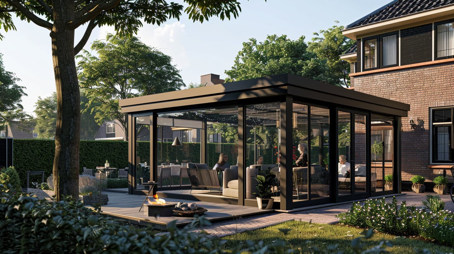 Een moderne serre in een tuin Een moderne serre in een tuin