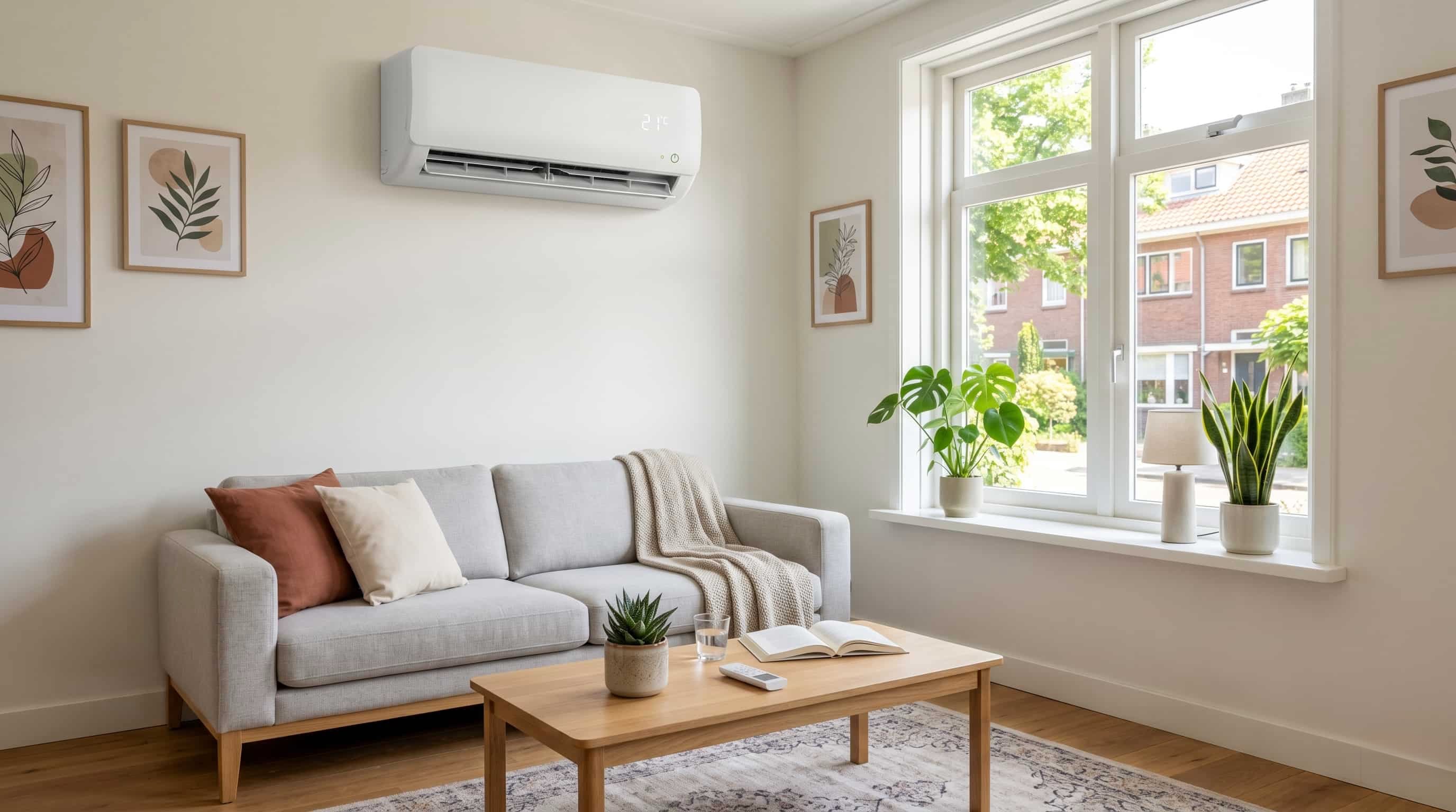 Vaste airco aan de muur in een moderne woonkamer