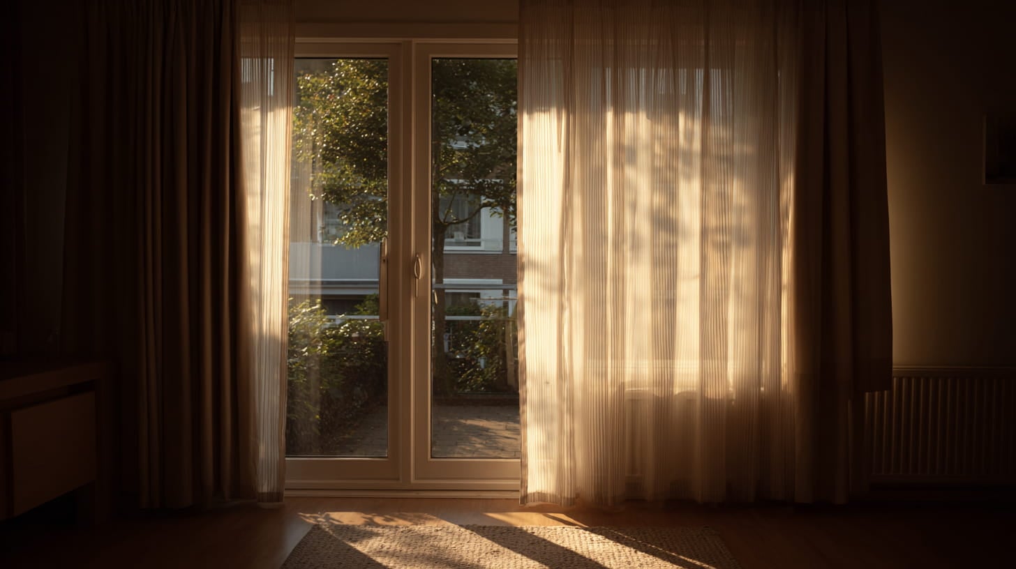 Verduisterende gordijnen tegen de zon in een Nederlandse huurwoning