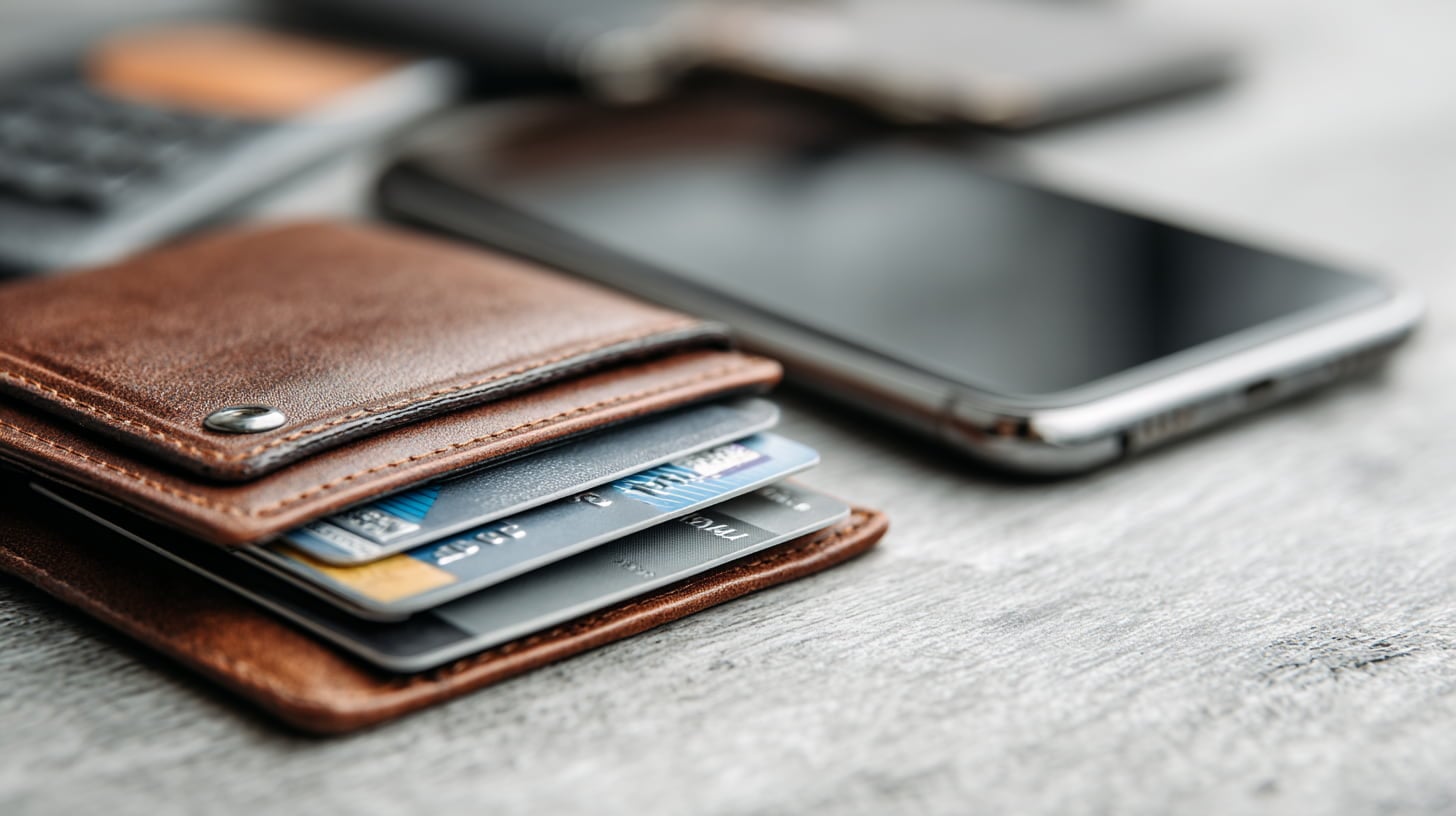 Portemonnee naast smartphone met vage betaalverzoeken van huurwebsites, financiële frustratie.