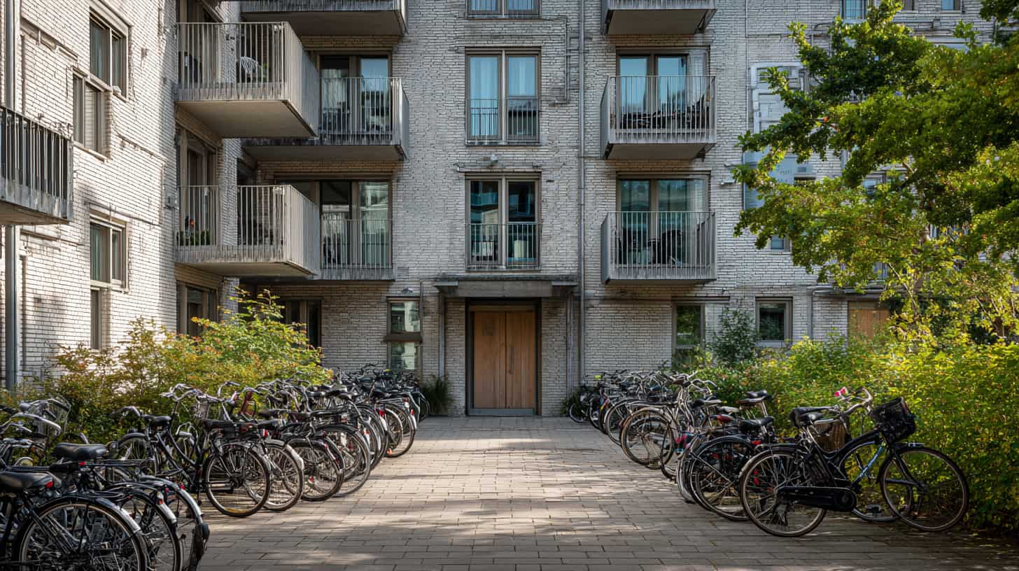 Moderne huurappartementen met balkons en fietsen in Nederland