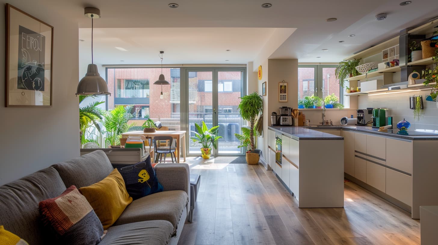 Mooie foto van een opgeruimde maar sfeervolle woonkamer met veel licht