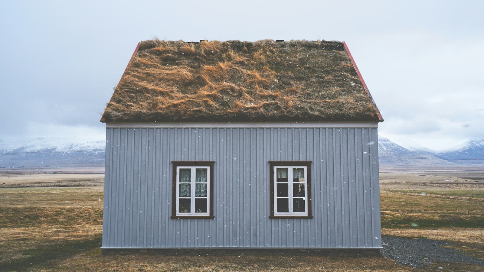 Afgelegen huis met een groendak omringd door natuur Afgelegen huis met een groendak omringd door natuur