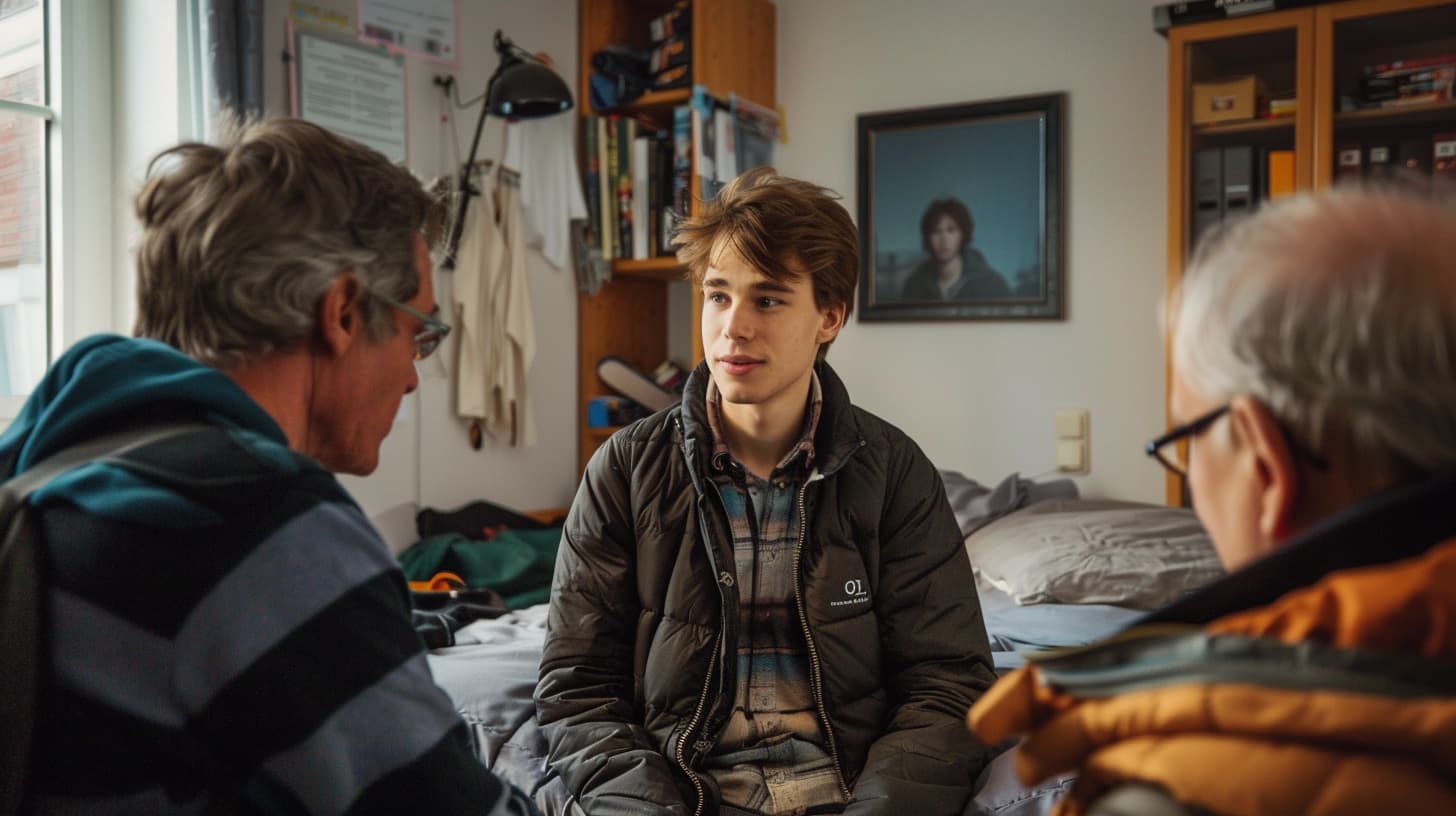 Een jonge student heeft een kamer gevonden door studentenhuisvesting Een jonge student heeft een kamer gevonden door studentenhuisvesting